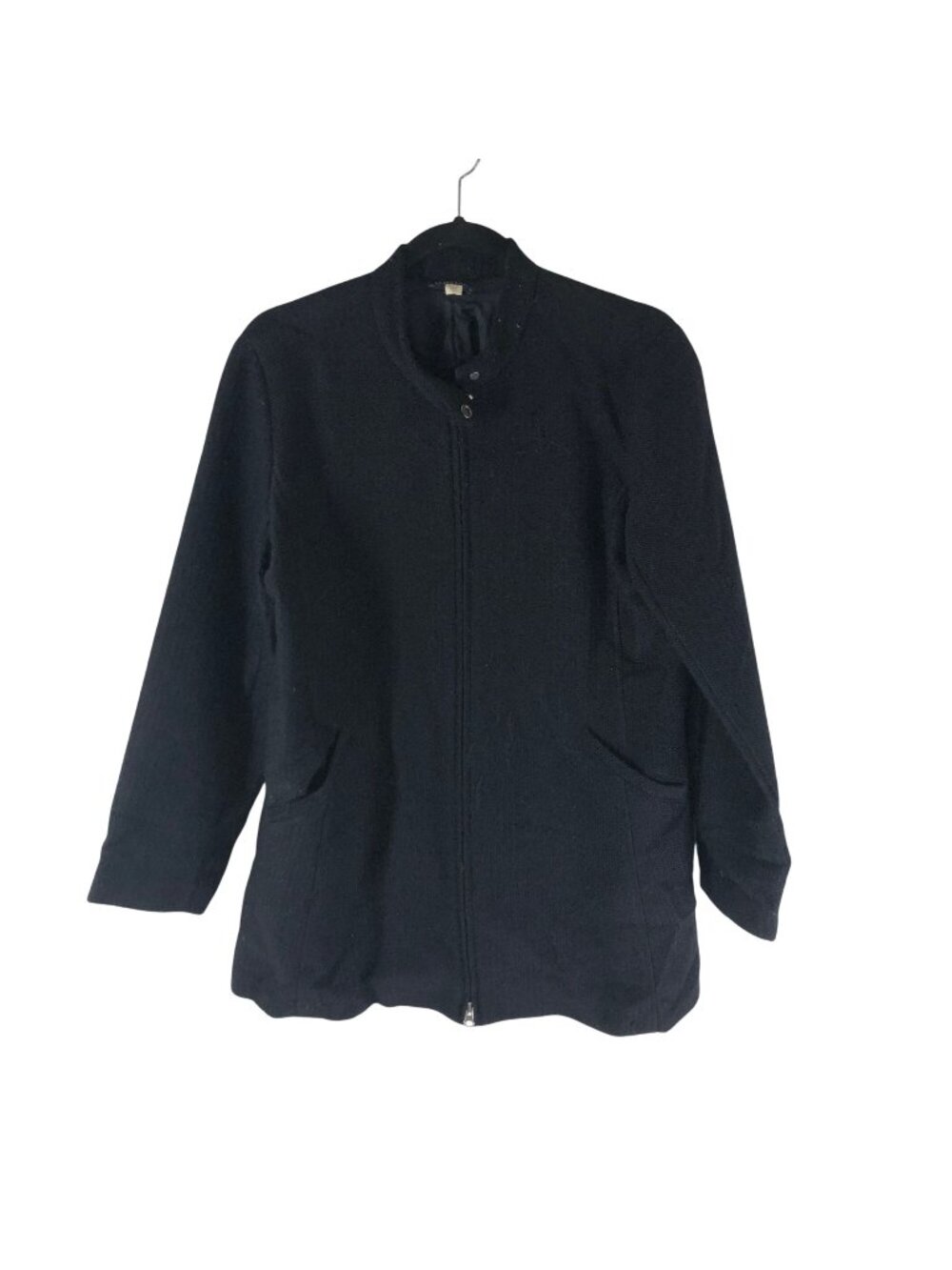 Eileen Fisher Black Wool Blend Jacket Full Zip S Mock Neck Minimalist Full-Zip